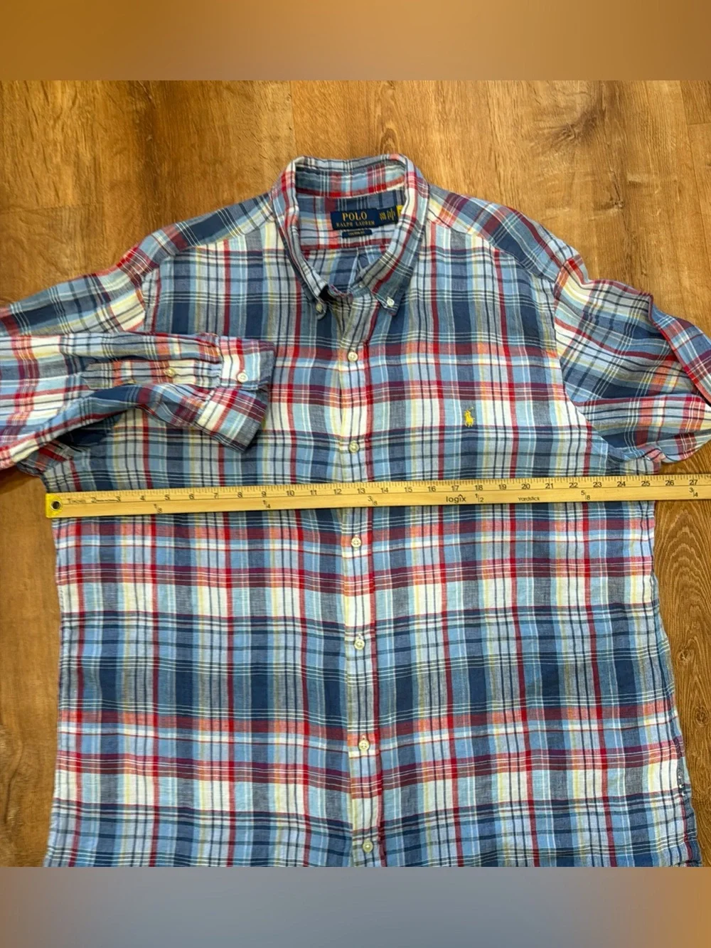 Polo Ralph Lauren 100% Linen Shirt Mens 2XL Plaid Long Sleeve Button Down Casual